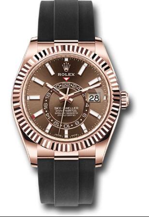 Replica Rolex Everose Gold Sky-Dweller Watch 326235 Chocolate Index Dial Oysterflex Bracelet